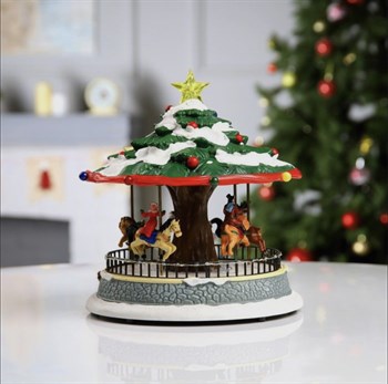 Новогоднее украшение светодиодное, Композиция музыкальная Карусель с подсветкой и лошадками / Светящаяся Vape-Elita Магазин электронных испарителей и сигарет