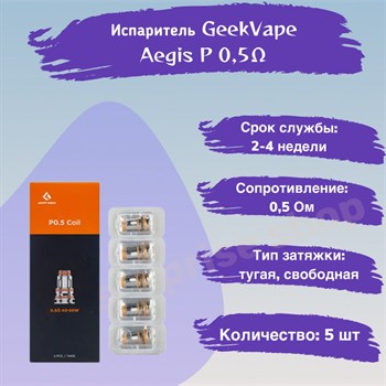 Испарители P0.4 Ом (5 шт) для GeekVape Aegis P Series Coil - BOOST Pro, Obelisk, Vape-Elita Магазин электронных испарителей и сигарет